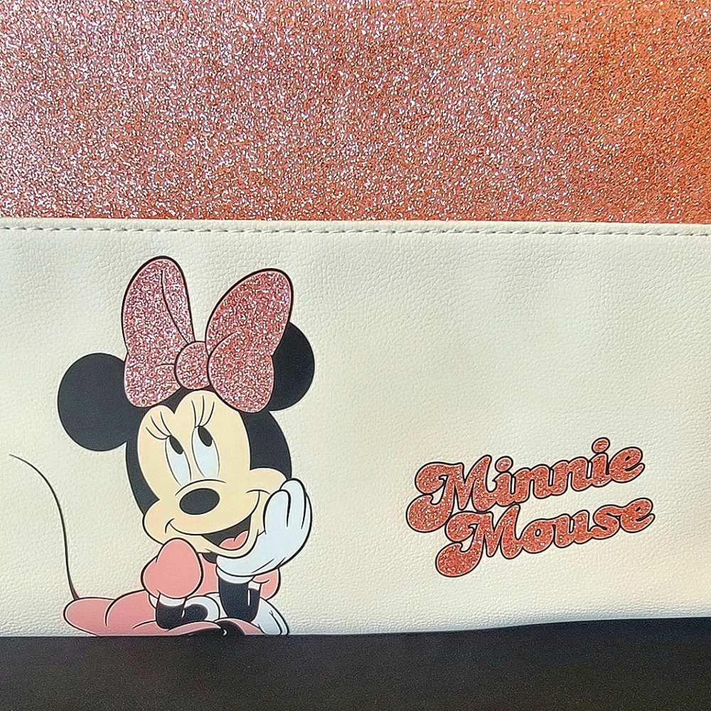 NWT! Disney Minnie Mouse Pink Makeup bag set Cosmetic Case Sparkle XL Travel - Picture 7 of 11